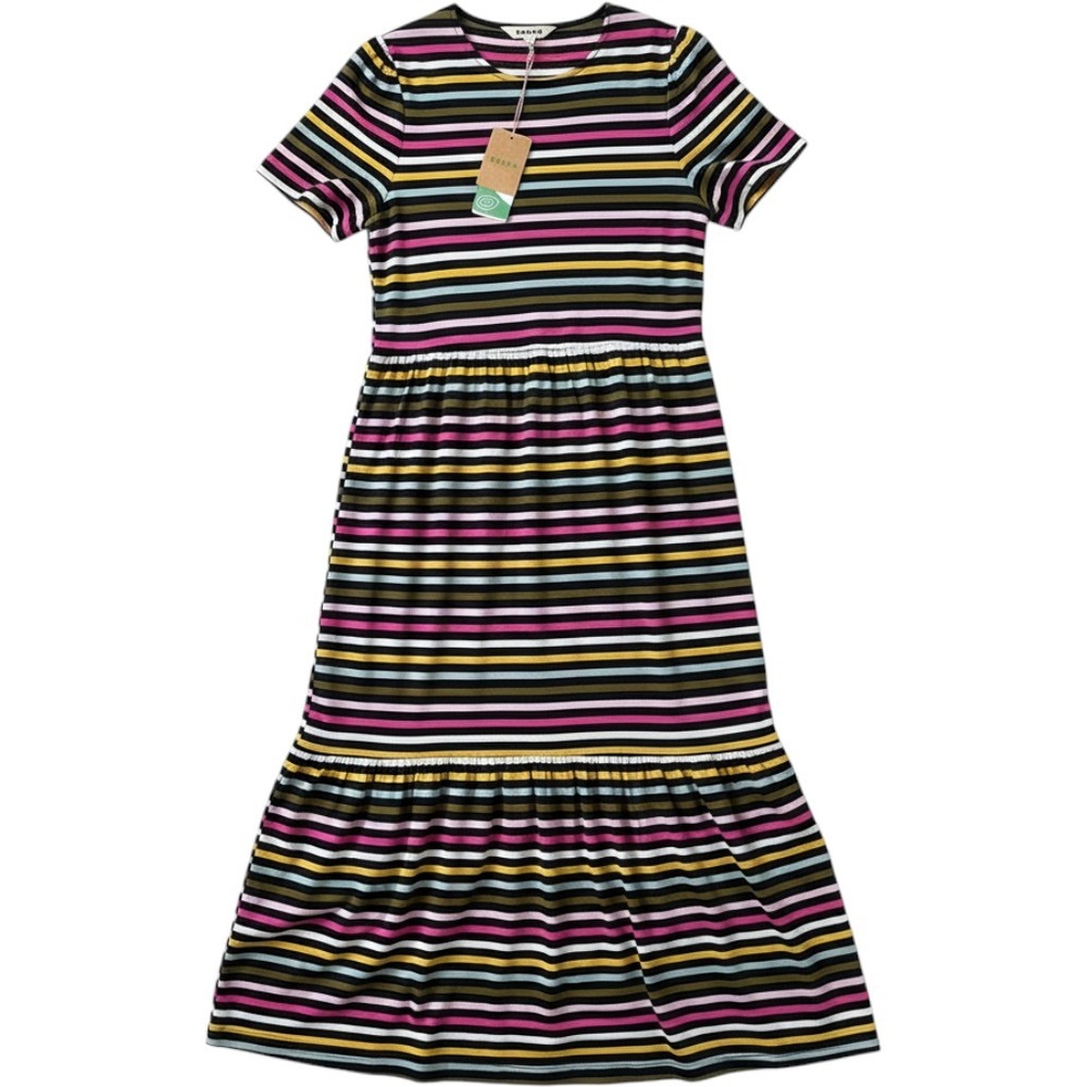 NWT Boden Maxi Dress Size 12R Multi-Color Striped Tiered Cotton Tencel Knit